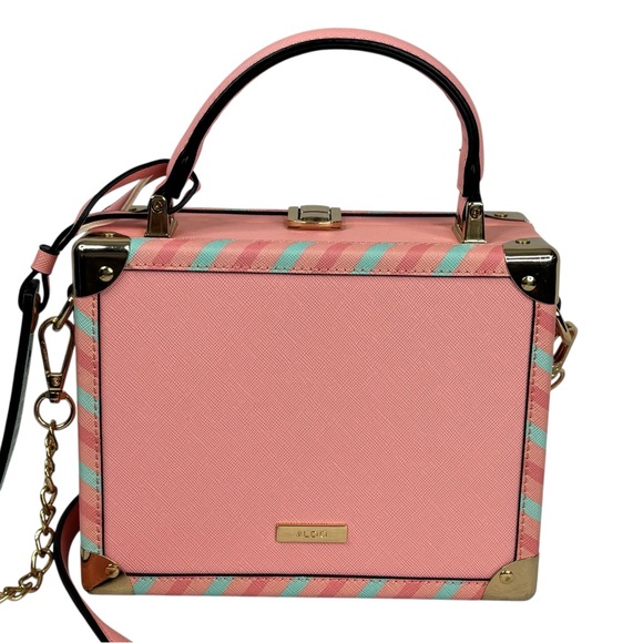 Aldo Pink Bon Voyage Travel Themed Clasp Close Suitcase Luggage Crossbody Purse - Picture 12 of 16